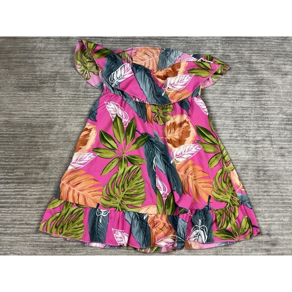 Shein Dress Womens XL Pink Tropical Floral Strapless Mini Polyester - Picture 7 of 13